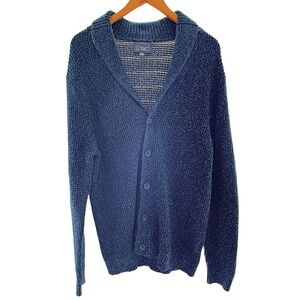 Wallin & Bros. Men’s Cardigan Size L Shawl Button Blue Knit Cotton Comfy Grandpa